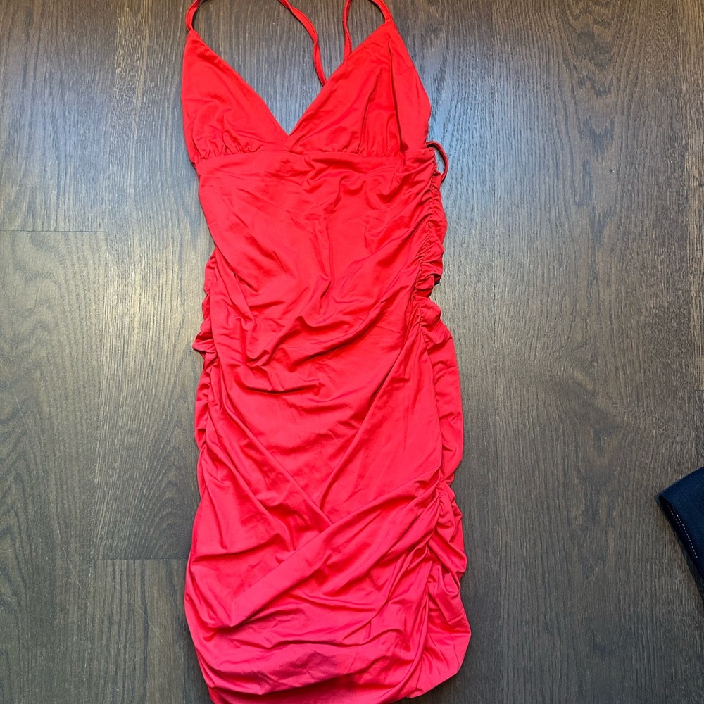 Tiger Mist Red Ruched Mini Dress